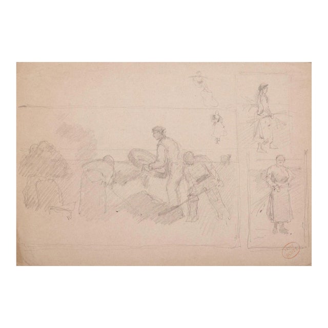 Reapers, Original Pencil on Paper, 20th Century For Sale