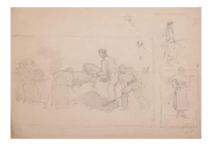 Reapers, Original Pencil on Paper, 20th Century
