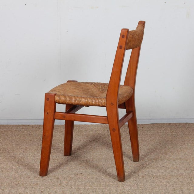 Brown Vintage French Straw-Seated Chairs in Elm, 1950, Set of 6 For Sale - Image 8 of 11