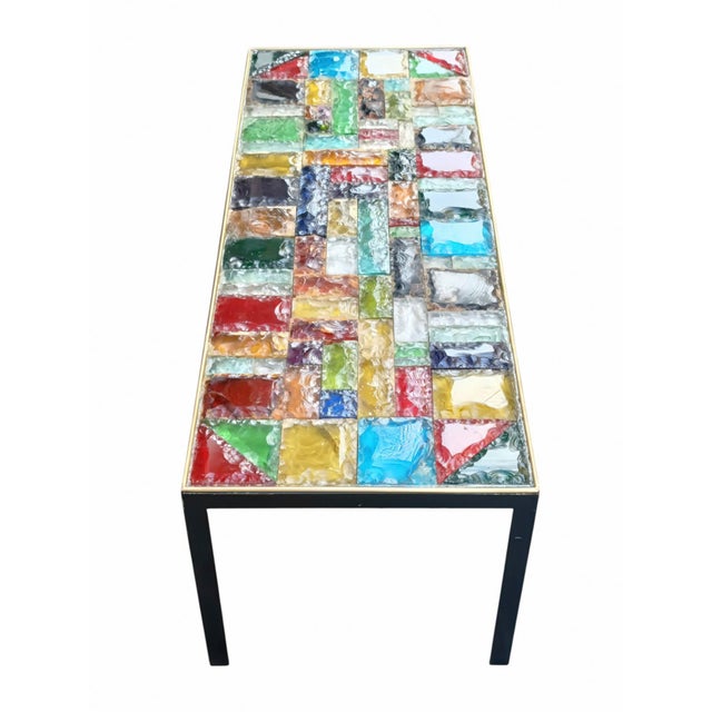 Mid-Century Modern Vintage Rectangular Coffee Table with Chiselled Murano Glass Top from Poliarte, Italy, 1960s For Sale - Image 3 of 13