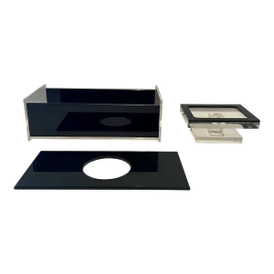 Mid 20th Century Lucite Tissue Box and Soap Stand Polished Black and Clear - Set of 2