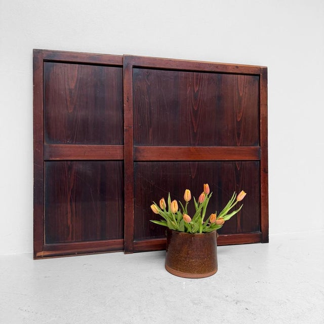 Japanese Minimalist Wooden Door or Wall Panels, 1890s, Set of 2 For Sale - Image 5 of 9