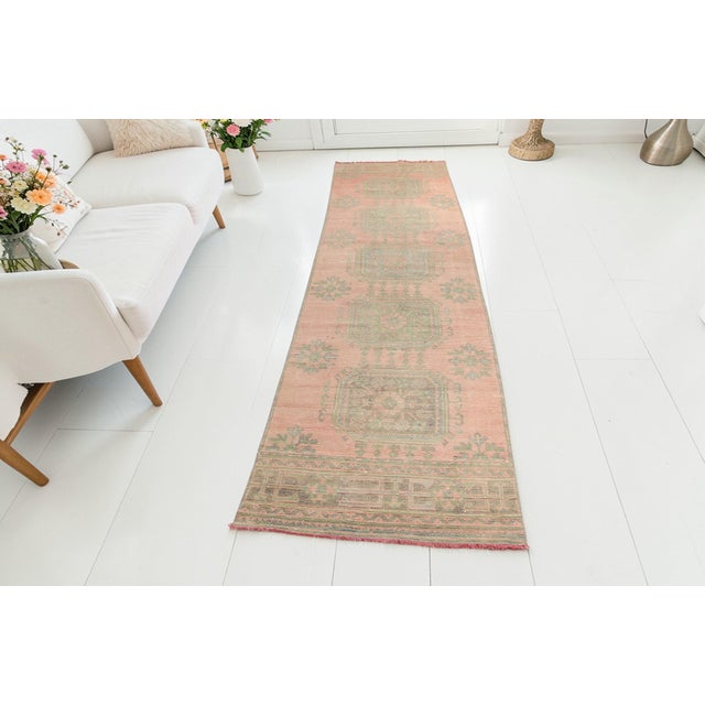 Turkish 1960s Light Pink Low Pile Oushak Runner For Sale - Image 3 of 10