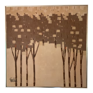 Mid 20th Century Kim Kyoung Signed Modernist Abstract Tree Grove Painting on Canvas, 41" X 41" For Sale
