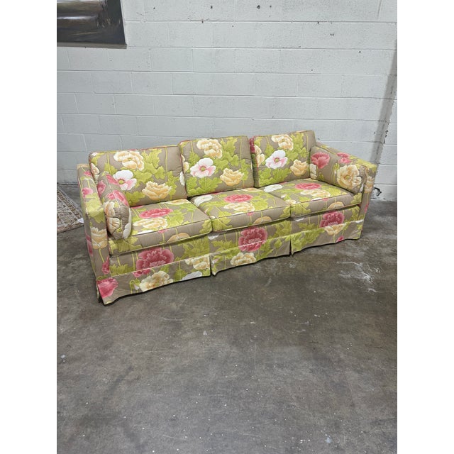Green Vintage 80s Quilted Floral Sofa For Sale - Image 8 of 8