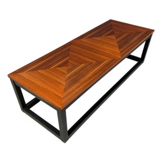 1970s Founders Mid-Century Modern Walnut Parquetry Coffee Table With Black Wood Base For Sale