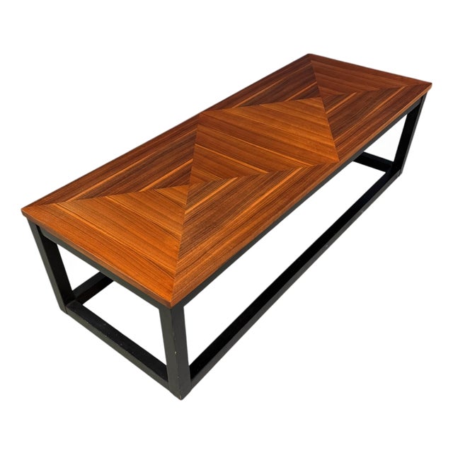 1970s Founders Mid-Century Modern Walnut Parquetry Coffee Table With Black Wood Base For Sale