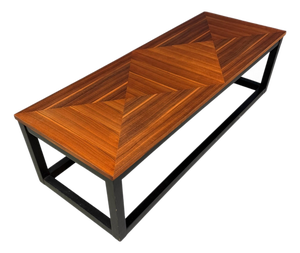 1970s Founders Mid-Century Modern Walnut Parquetry Coffee Table With Black Wood Base