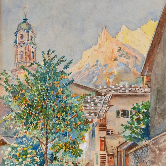 Paper 'South Tyrol Landscape With Church' by Reinhard Caspar, Modern German Watercolor, Karlsruhe, Dachau For Sale - Image 7 of 8