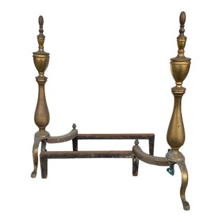 Antique Brass Cast Iron Colonial Federal Fireplace Hearthware Andiron Fire Dogs For Sale