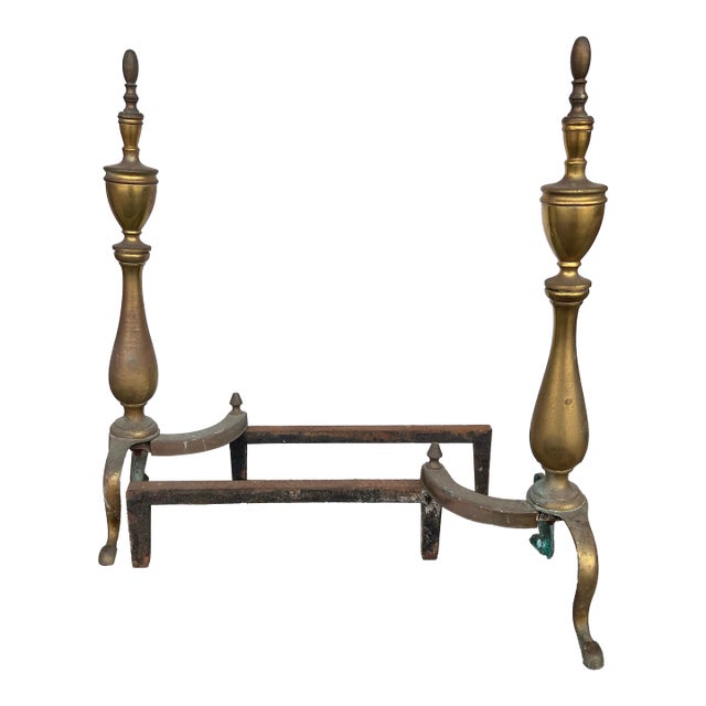 Antique Brass Cast Iron Colonial Federal Fireplace Hearthware Andiron Fire Dogs For Sale