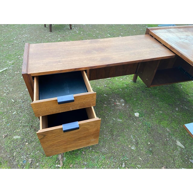 Vintage Mid Century Modern Walnut Corner Desk For Sale - Image 10 of 12