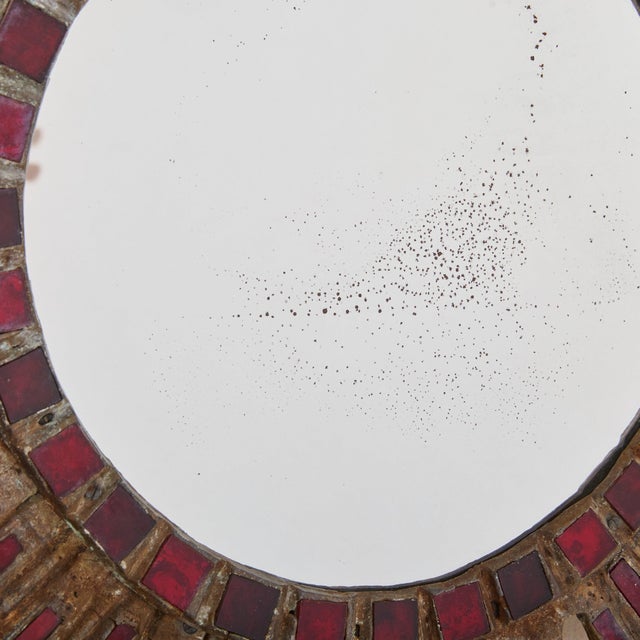 Red French Sunburst Wall Mirror with Red Talosel Inlay by Irena Jaworska, 1960s For Sale - Image 8 of 10