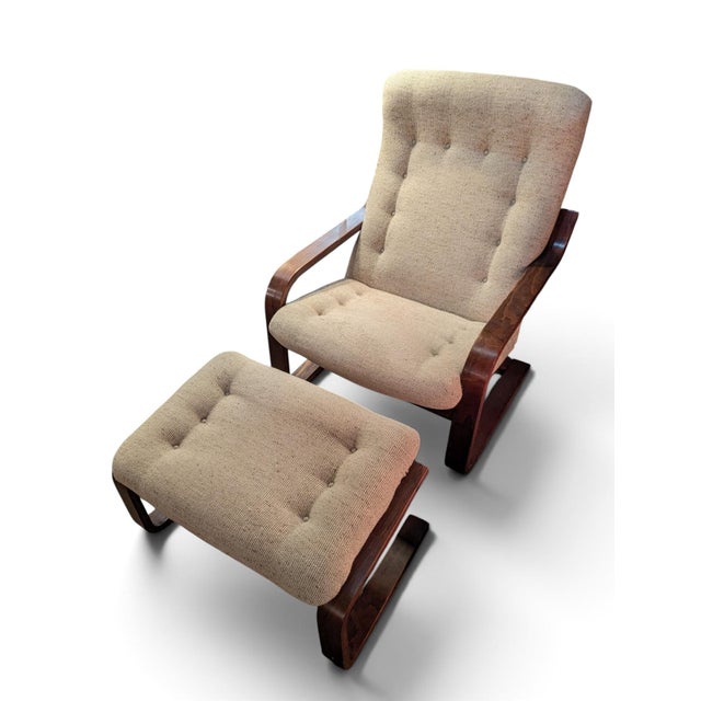 Extremely comfortable Mid Century Modern lounge chair and ottoman by Westnofa. Excellent period condition. Original...