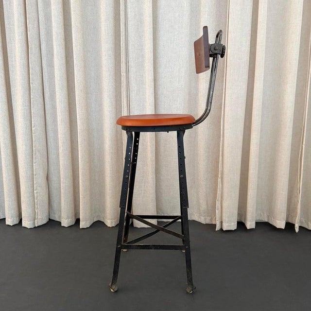1940s Industrial Train Station Switchboard Operator Stool by Angle Steel For Sale - Image 4 of 9