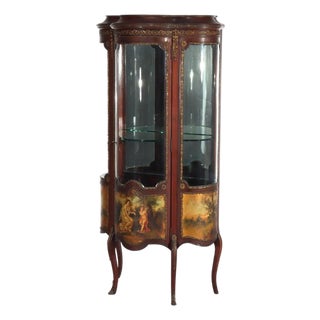 Antique French Mahogany & Ormolu Vitrine With Vernis Martin Panels Circa 1890 For Sale