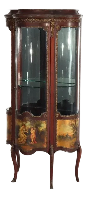 Antique French Mahogany & Ormolu Vitrine With Vernis Martin Panels Circa 1890