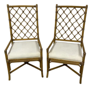 Vintage Bamboo Mid Century Style Dining Chairs - A Pair