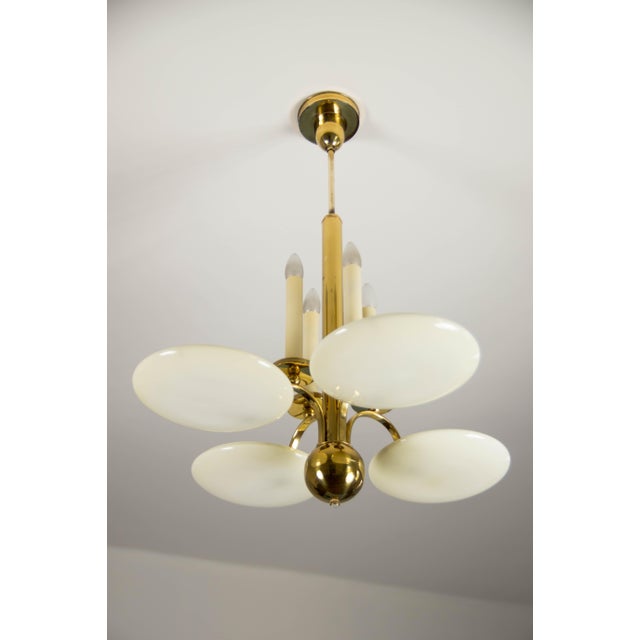 Art Deco Brass and Glass Chandelier, 1930s For Sale - Image 6 of 16