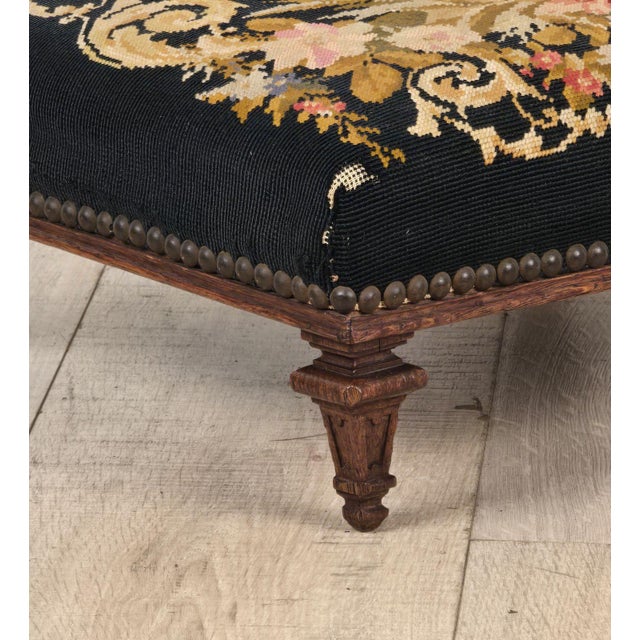 French Well-Carved French Louis XVI–Style Footstool With Old Needlepoint, Circa 1850 For Sale - Image 3 of 7