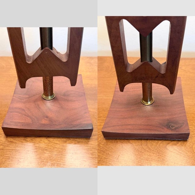 1960s Mid-Century Modern Sculptural Cutout Walnut Table Lamps - Pair For Sale - Image 5 of 12