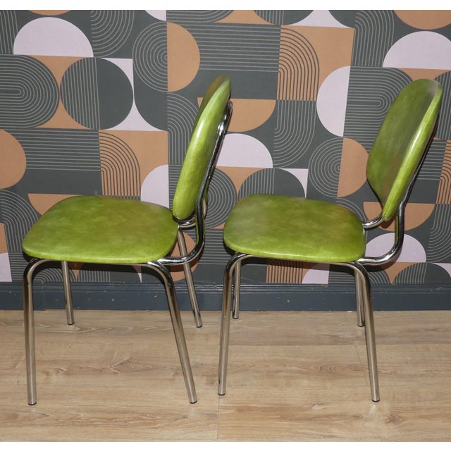 Mid-Century Modern Green Leatherette and Chrome Diner Kitchen Chairs, 1970s, Set of 2 For Sale - Image 3 of 12