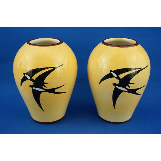 Vintage Art Deco Ceramic Egg Vases with Swallow Decoration by M.A.A. Fama, 1930s, Set of 2 For Sale - Image 10 of 18