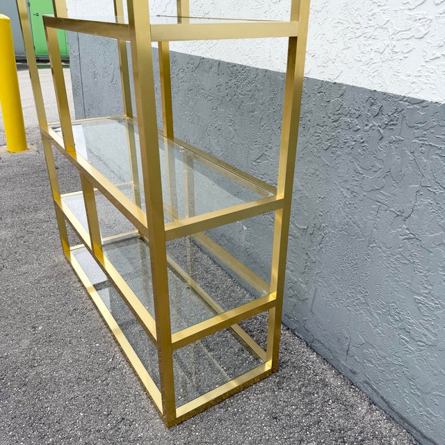 Hollywood Regency Gold and Glass Etagere/Shelving Unit For Sale - Image 9 of 12