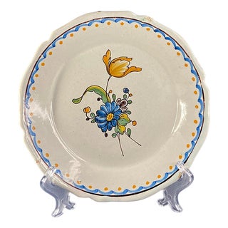 French Faience Plate with Large Central Blue Flower from Nevers, Late 18th Century For Sale