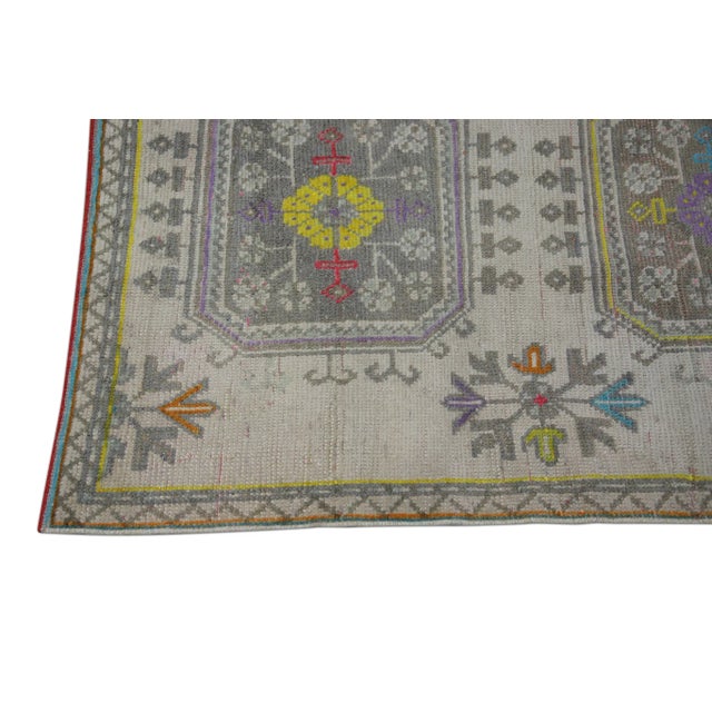 Modern 1960s Colorful Geometric Design Handoven Wool Vintage Turkish Oushak Runner 3'2" X 10'3" For Sale - Image 3 of 6