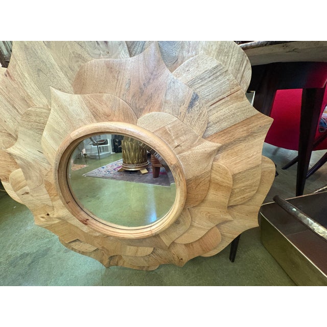 Vintage Carved Wood Lotus Blossom Beveled Mirror For Sale In Houston - Image 6 of 11