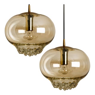 Smoked Golden & Brown Pendant Lights by Peill & Putzler, 1960s, Set of 2 For Sale