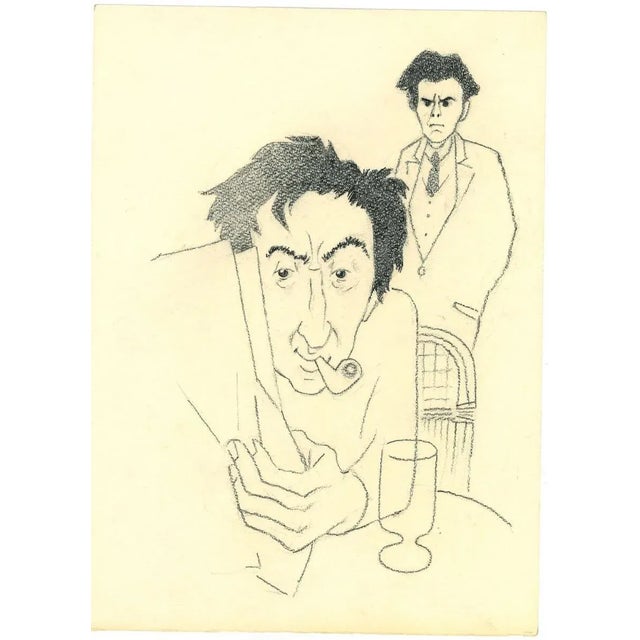 Ilja Grigorevič Ėrenburg and Massimo Bontempelli in Montparnasse is an original drawing in pencil on ivory-colored paper,...