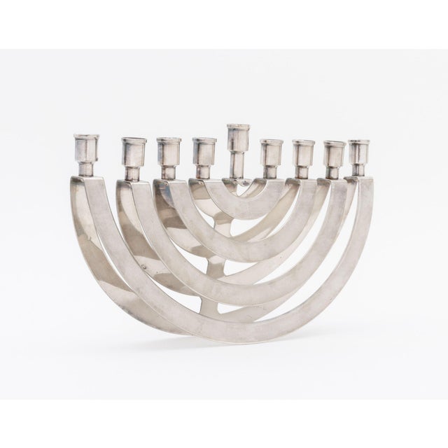 Metal Postmodern Silver Plate Balancing Menorah For Sale - Image 7 of 8