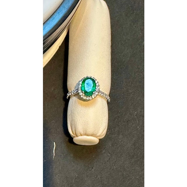 6x8mm Oval Cut Natural Emerald & 1 Ct Natural Diamond Halo Engagement Ring For Sale - Image 4 of 8