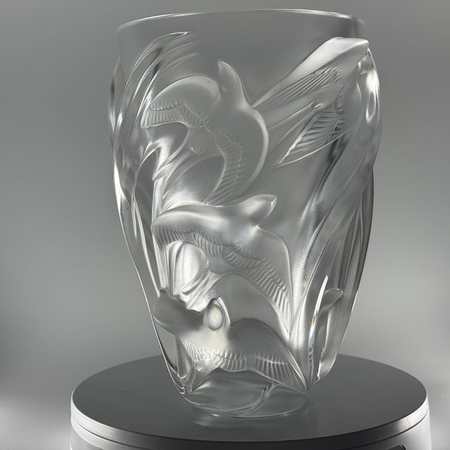1980s Lalique Martinets Vase 9.7” French Crystal Signed Circa 1980s *Excellent Condition For Sale - Image 5 of 10
