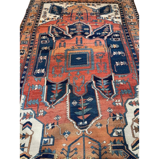 Antique Persian Serapi Diamond Textile in Terracotta, Sunset-clay & Indigo - 9.8 X 16 For Sale In Milwaukee - Image 6 of 12