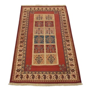 Gabbeh Rug 3’5” X 5’4” Red Wool Vintage Tribal Hand-Knotted Oriental Carpet For Sale