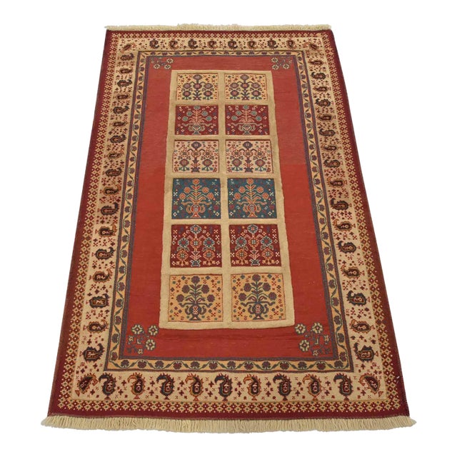 Gabbeh Rug 3’5” X 5’4” Red Wool Vintage Tribal Hand-Knotted Oriental Carpet For Sale