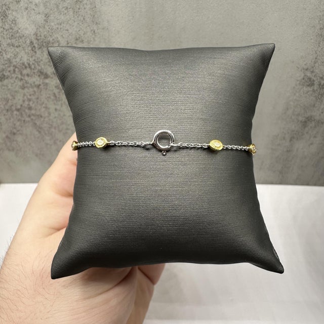 Natural Yellow Diamond Station Bracelet 14kt Two Tone Gold 1.04ctw 7in New For Sale - Image 4 of 6