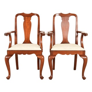Henkel Harris Queen Anne Solid Cherry Wood Armchairs, Pair For Sale
