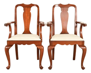 Henkel Harris Queen Anne Solid Cherry Wood Armchairs, Pair