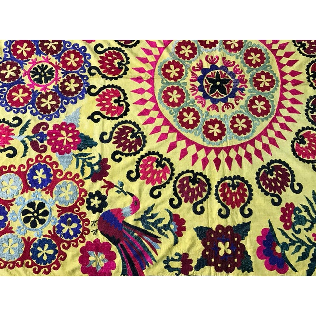 1970s Vintage Yellow Bird Pattern Suzani For Sale - Image 5 of 6