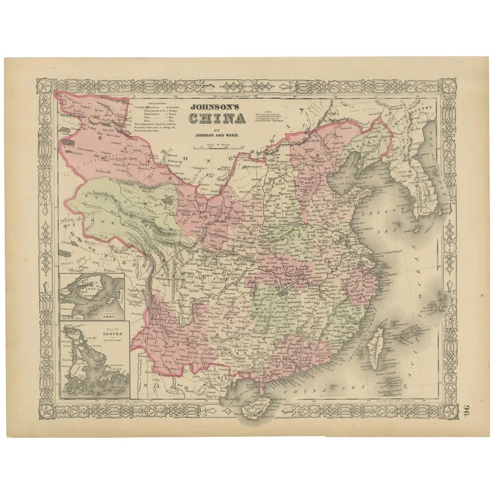 Johnson's China Map with Canton Inset, 1864 | Chairish