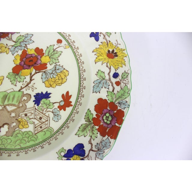 1900 - 1909 Antique Mason’s Green Bible Pattern Dinner Plate With Green Edge 10.25” Hand Painted Decorative For Sale - Image 5 of 10