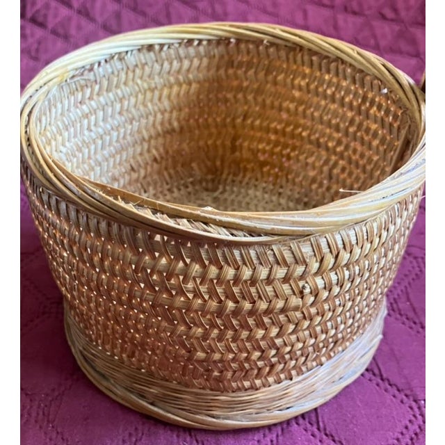 2- 1940 Medium & Small Beautiful Asian handmade crafted wedding rice baskets. The woven baskets can be used as decor, or...