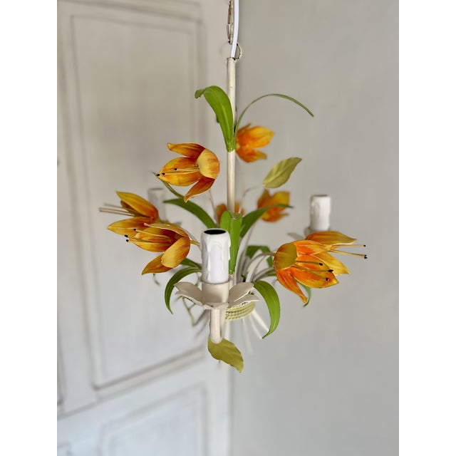 Vintage Tole Tulip Chandelier in Orange and Yellow Painted Steel, 1960s For Sale - Image 13 of 18