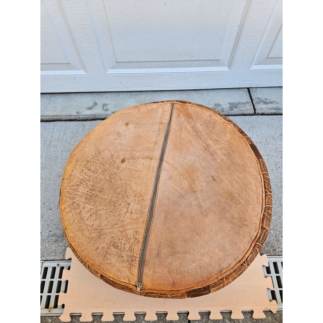 Vintage Leather Moroccan Style Pouf Ottoman Footstool For Sale - Image 13 of 13