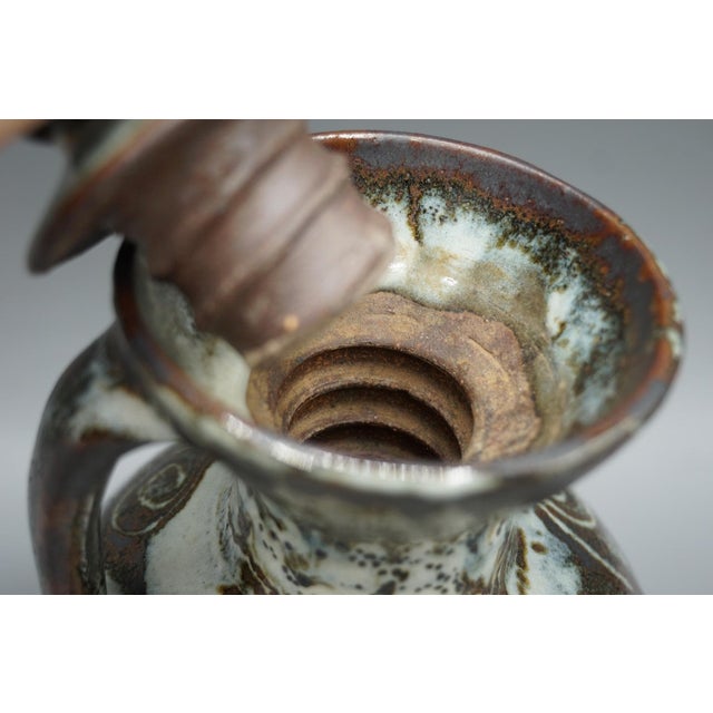 Mid 20th Century Studio Stoneware Ewer Pitcher Reduction Glaze Sgraffito Spiral Signed For Sale - Image 4 of 6