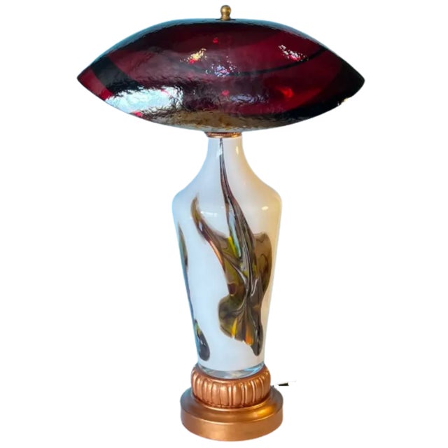 Contemporary Murano Oval Art Glass Wine Colored Mushroom Abstract Table Lamp For Sale - Image 3 of 18